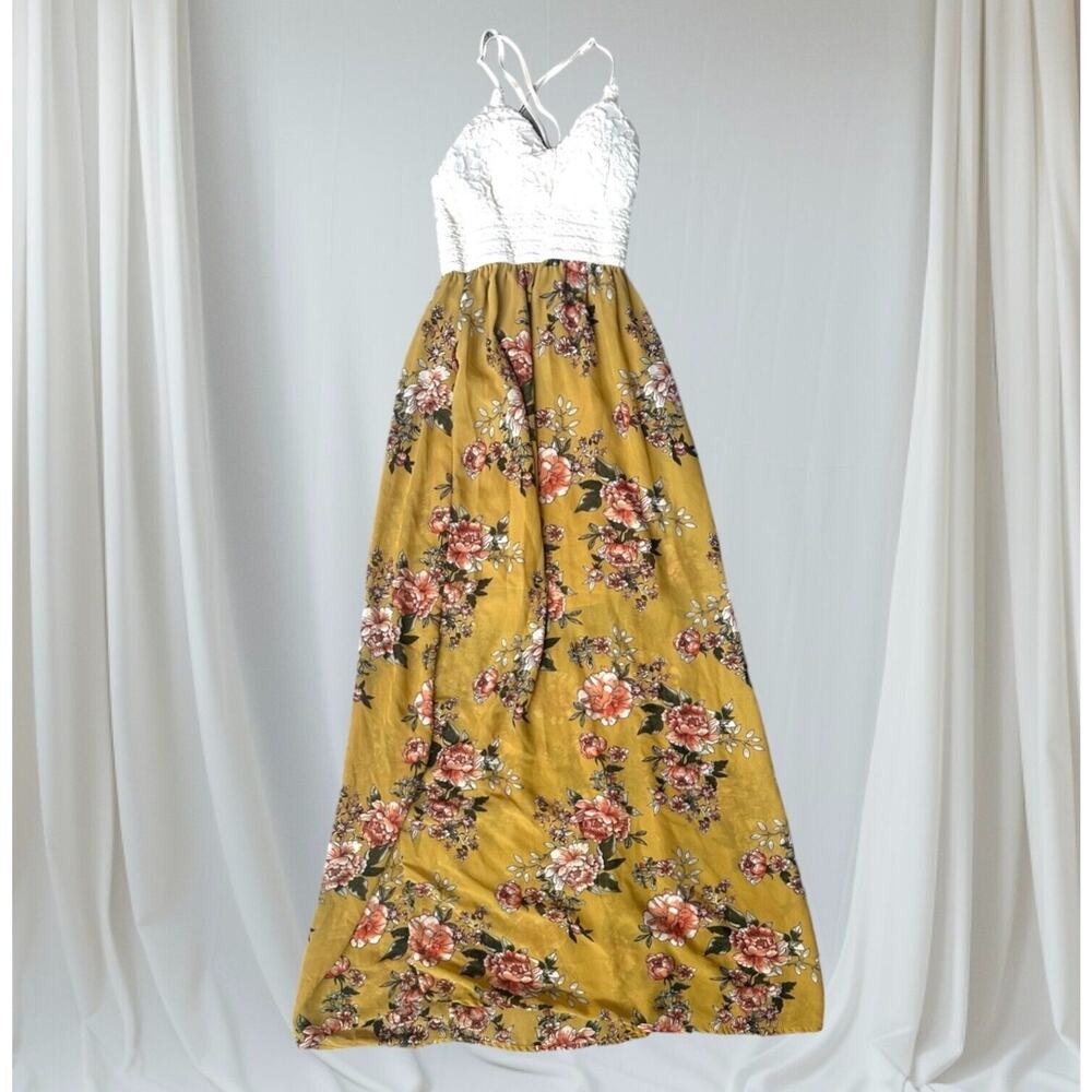 J for Justify Fit & Flare Maxi Dress Floral Sleeveless Small Womens Yellow BOHO